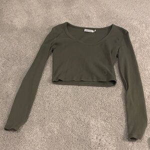 Calvin Klein Khaki Women's Long Sleeve Crop Top